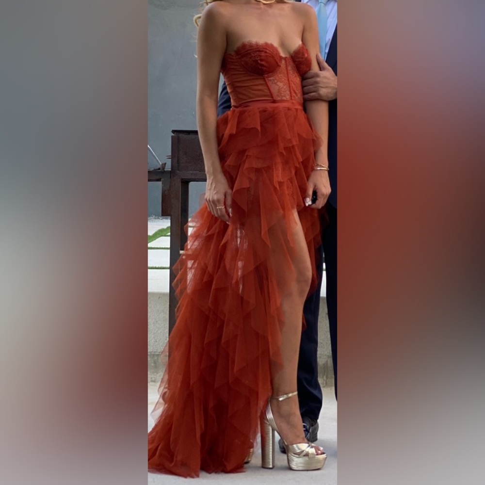 For love and lemons bustier gown in rust !